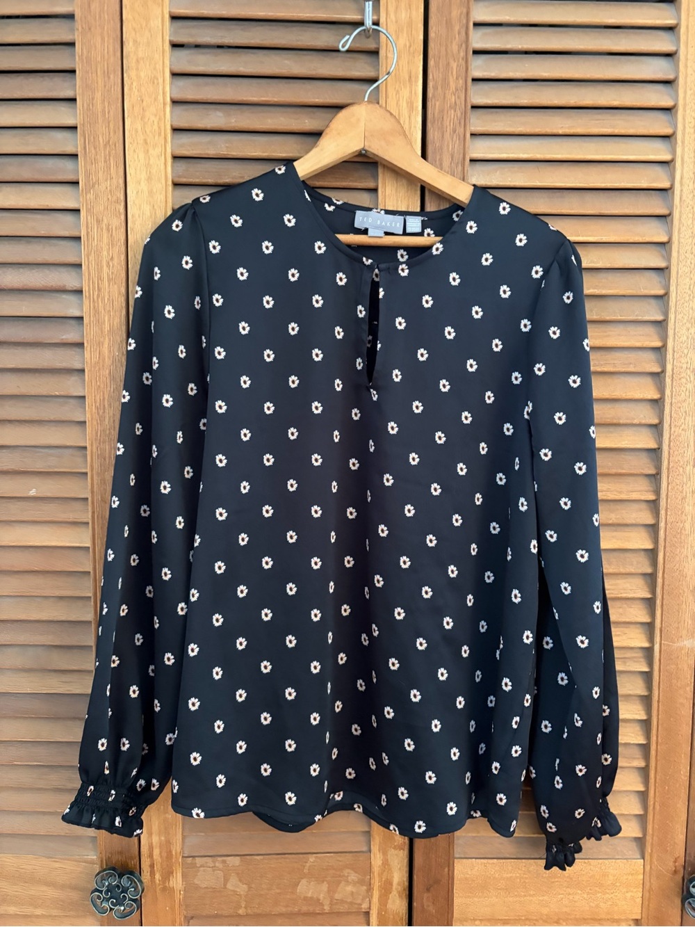 Ted Baker Black Floral-Print Long-Sleeve Blouse